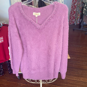 Lilac Sweater with Pearl Accents