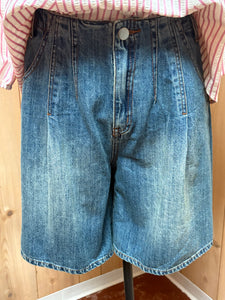 Washed Denim Flared Shorts