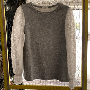 Grey Sweatshirt with Eyelet Sleeves