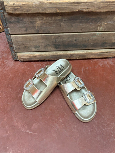 Gold Slides w/Rhinestone Buckle