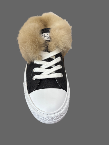 Black Glittery Fur Lined Mule Sneakers