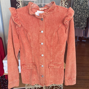 Rust Ruffle Corduroy Jacket