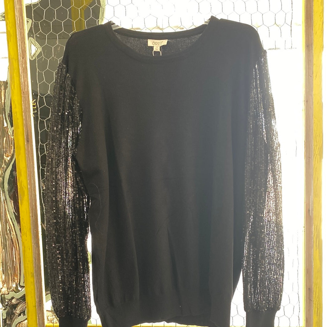 Curvaceous Black Sequin Sleeve Top