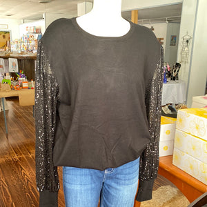 Curvaceous Black Sequin Sleeve Top