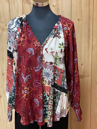 Marsala Mixed Print Top