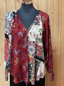 Marsala Mixed Print Top