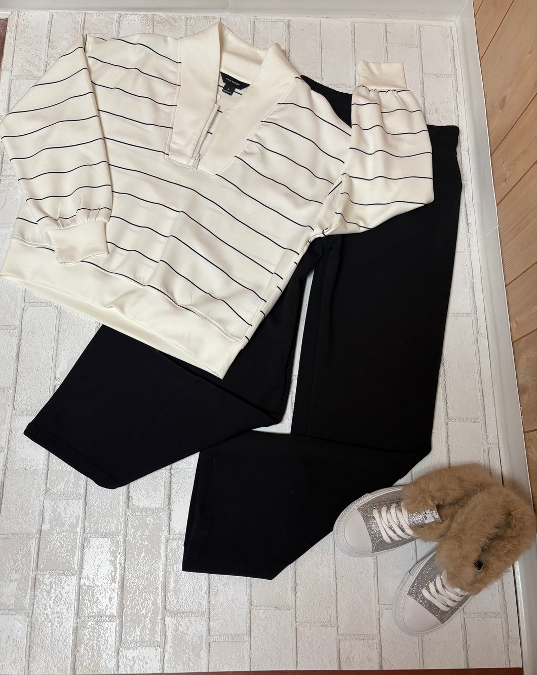 Cream/Black Stripped Set