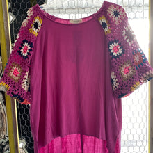 Curvaceous Mulberry Linen Top with Crochet Sleeve
