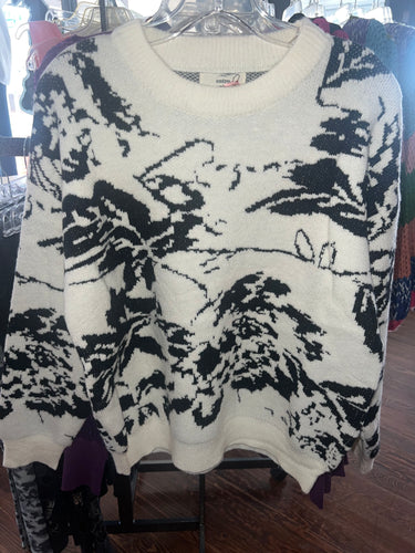 Cream Sweater w/Floral Outline