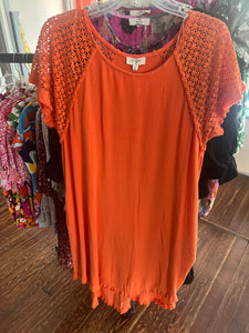 Carrot Linen Dress with Crochet Sleeves