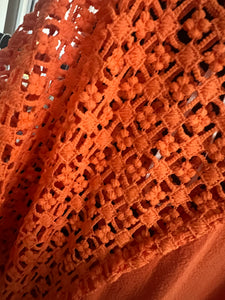 Carrot Linen Dress with Crochet Sleeves