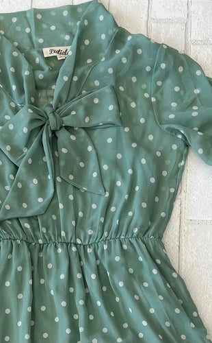 Sage Dress with Polka Dots