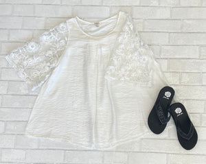 White Top with Lace Sleeves