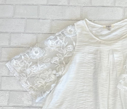 White Top with Lace Sleeves