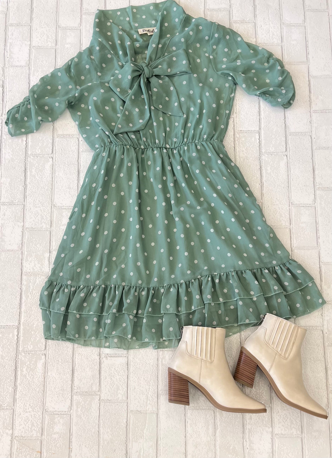 Sage Dress with Polka Dots