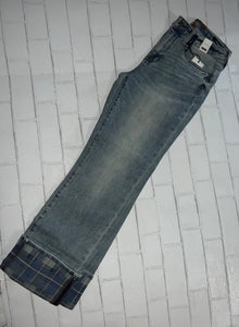 High Waist Vintages Plaid Cuff Jeans