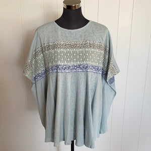 Dusty Blue Lace and Print Top