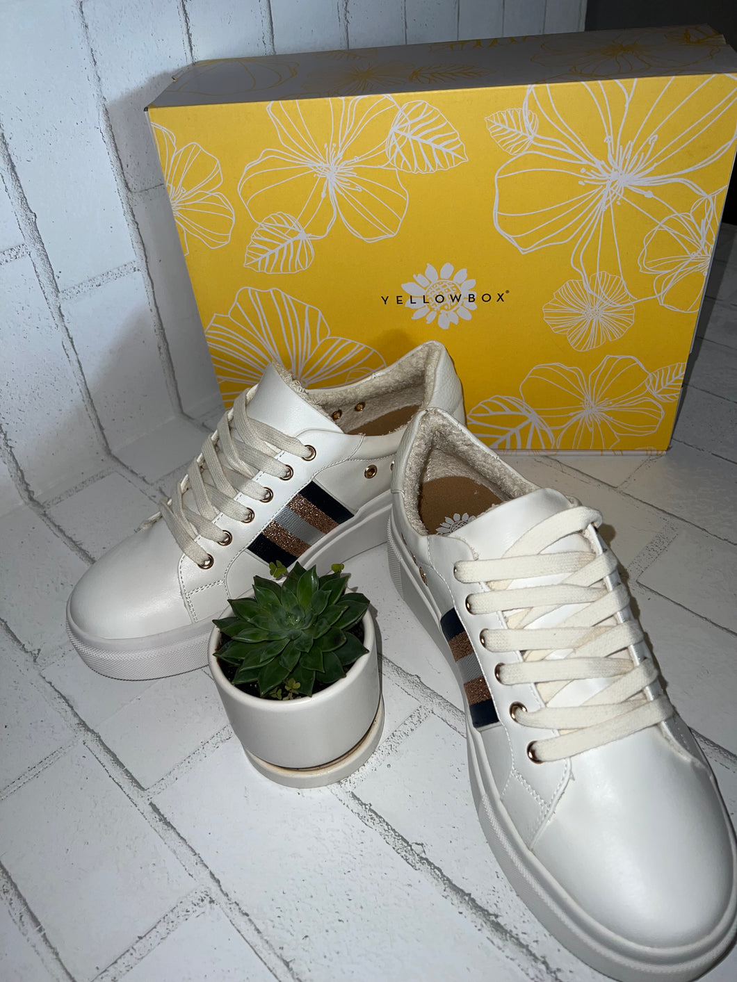 Yellowbox Sneakers with Gold&Navy Stripes