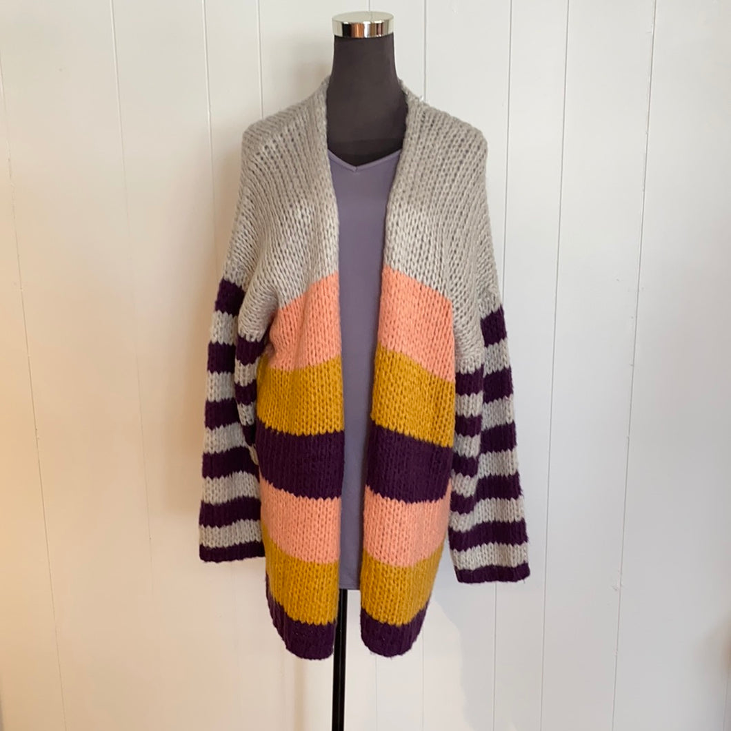 Grey Purple Color Block Sweater
