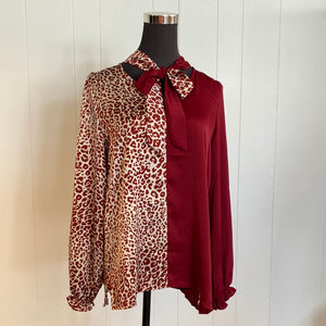 Burgundy Print Block Blouse