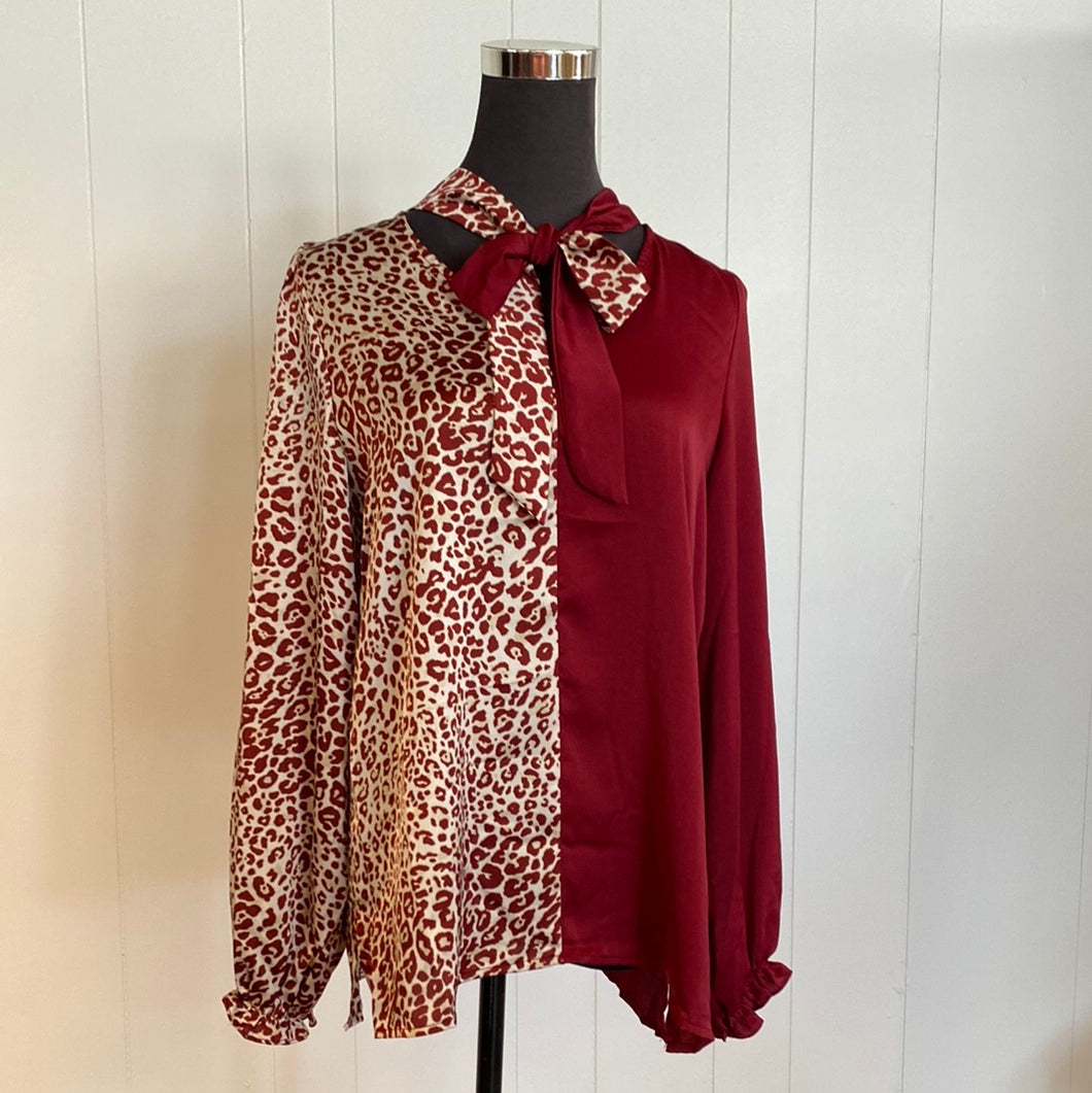 Burgundy Print Block Blouse