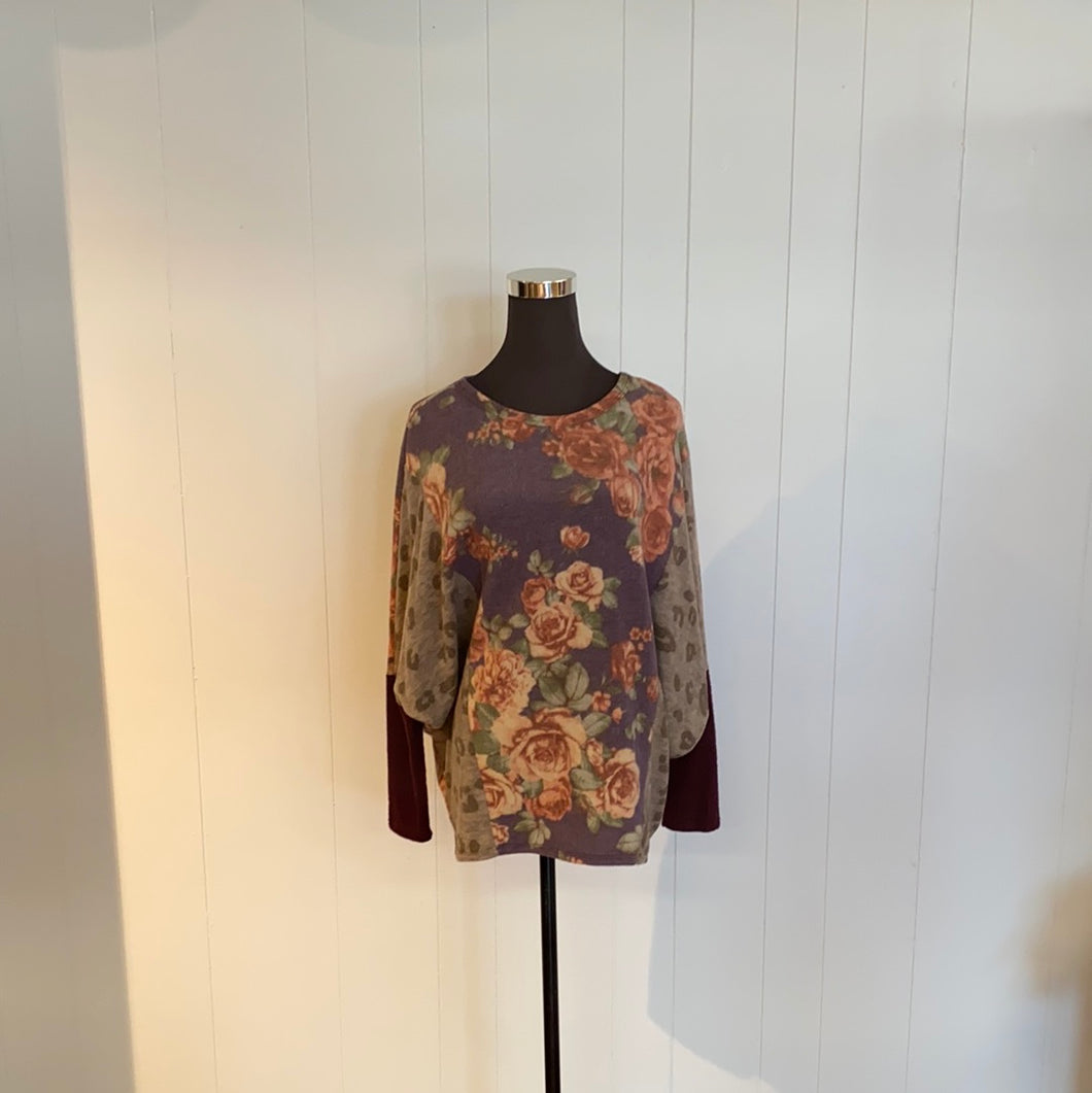 Purple Floral w/Animal Print Top