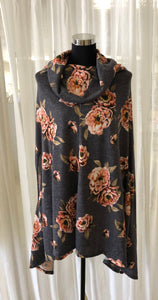 Cowl Neck Floral Poncho