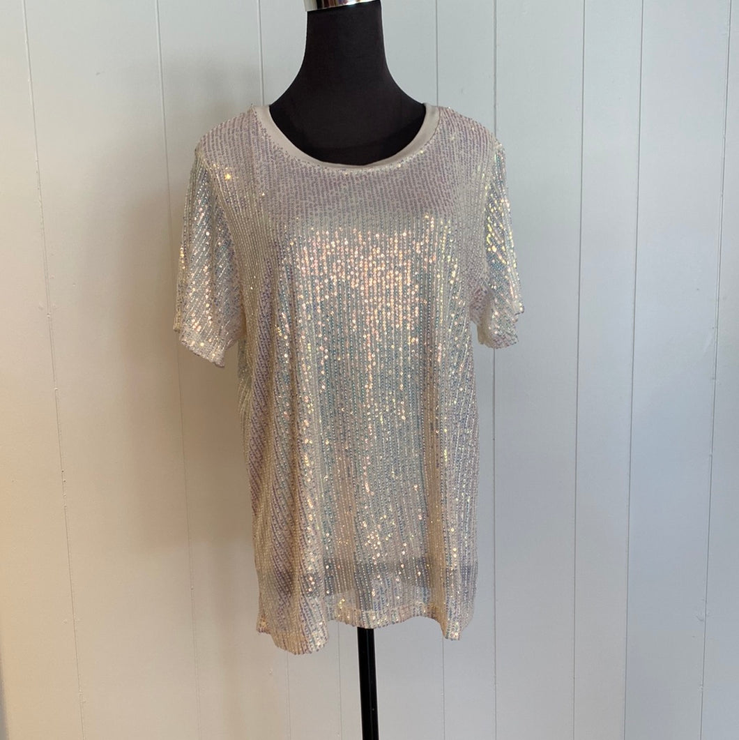 Curvaceous Cream Mini Sequin Top