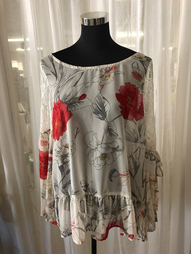 Chiffon Flower Top With Lace Details