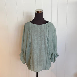 Sage Eyelet Lace Front Blouse