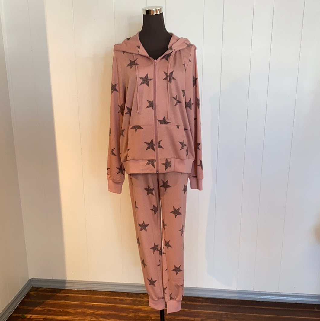 Mauve Brown Star Jogger Set