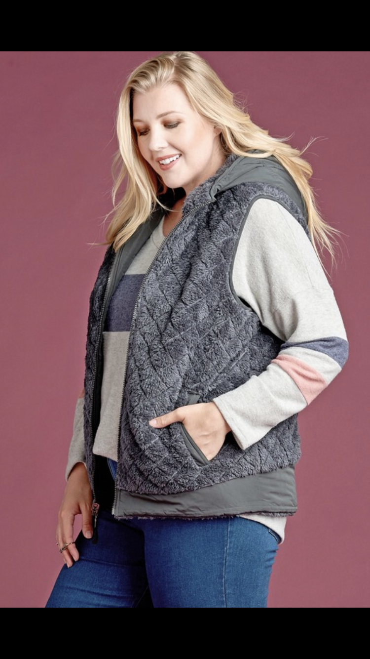 Quilted Faux Fur Vest