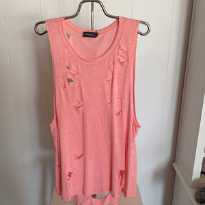 Coral Distressed Sleeveless Top