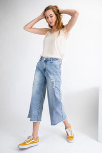 Washed Denim Cropped Jeans