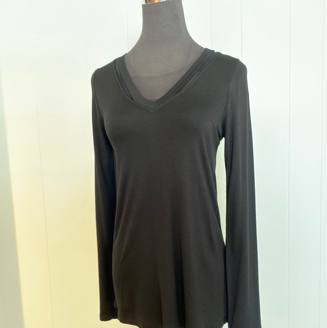 Black Double Neck Long Sleeve Top