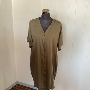 Olive V Neck Shift Dress