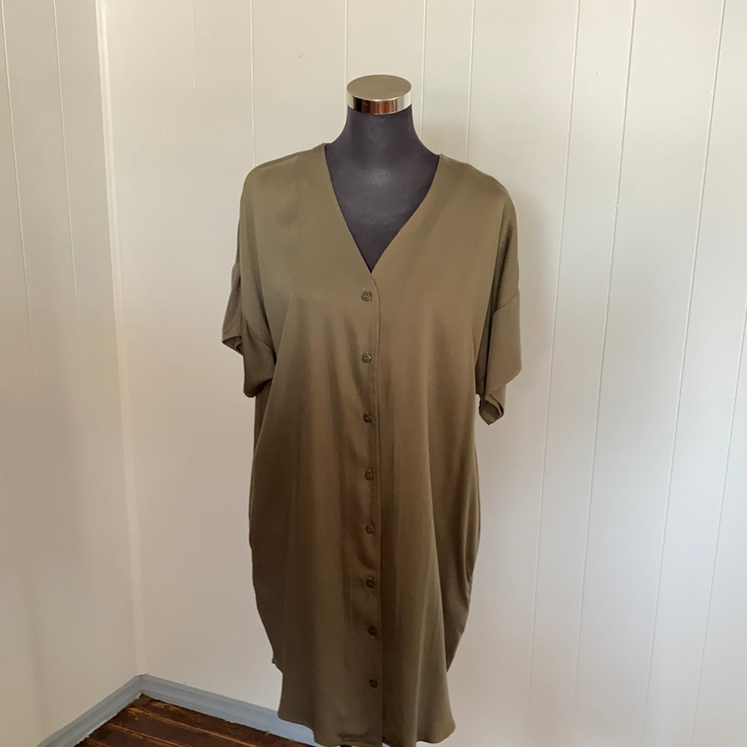 Olive V Neck Shift Dress