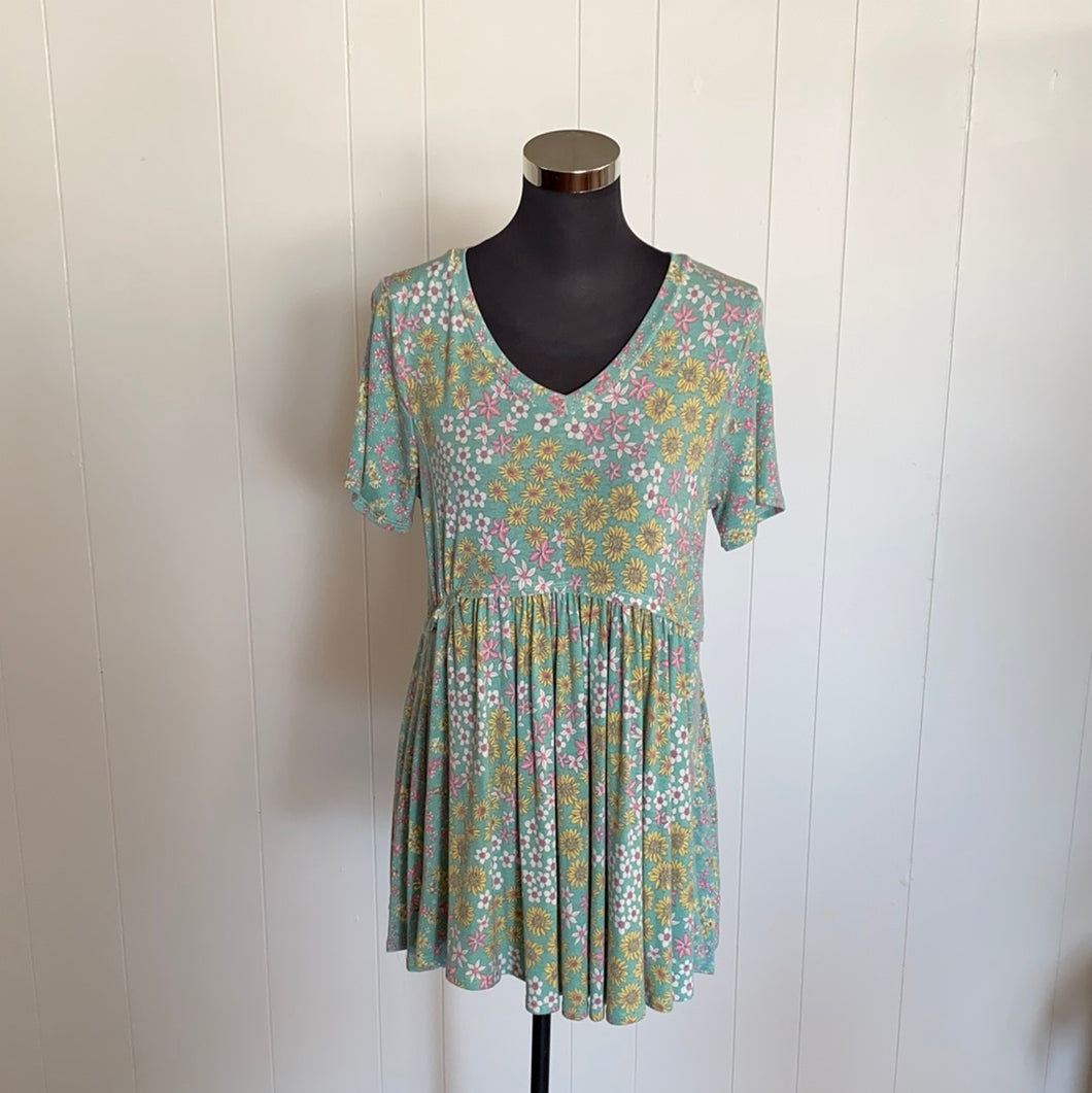 Mint Floral Terry Top